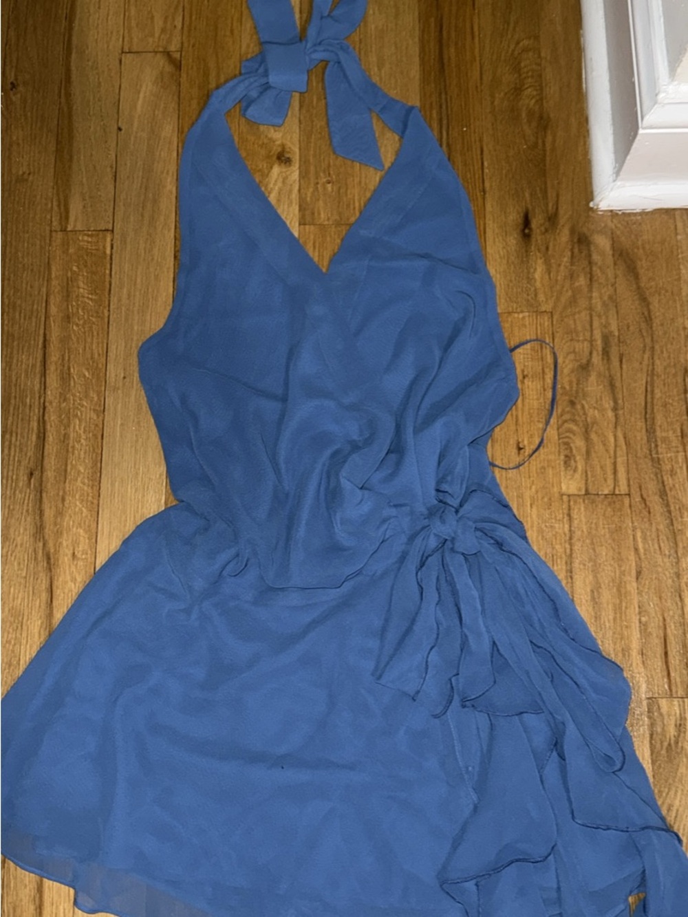 Abercrombie & Fitch Blue One-Shoulder Tie Mini Dress